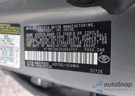 2006 Toyota Camry Le from USA, damaged, VIN 4T1BE30K36U664741